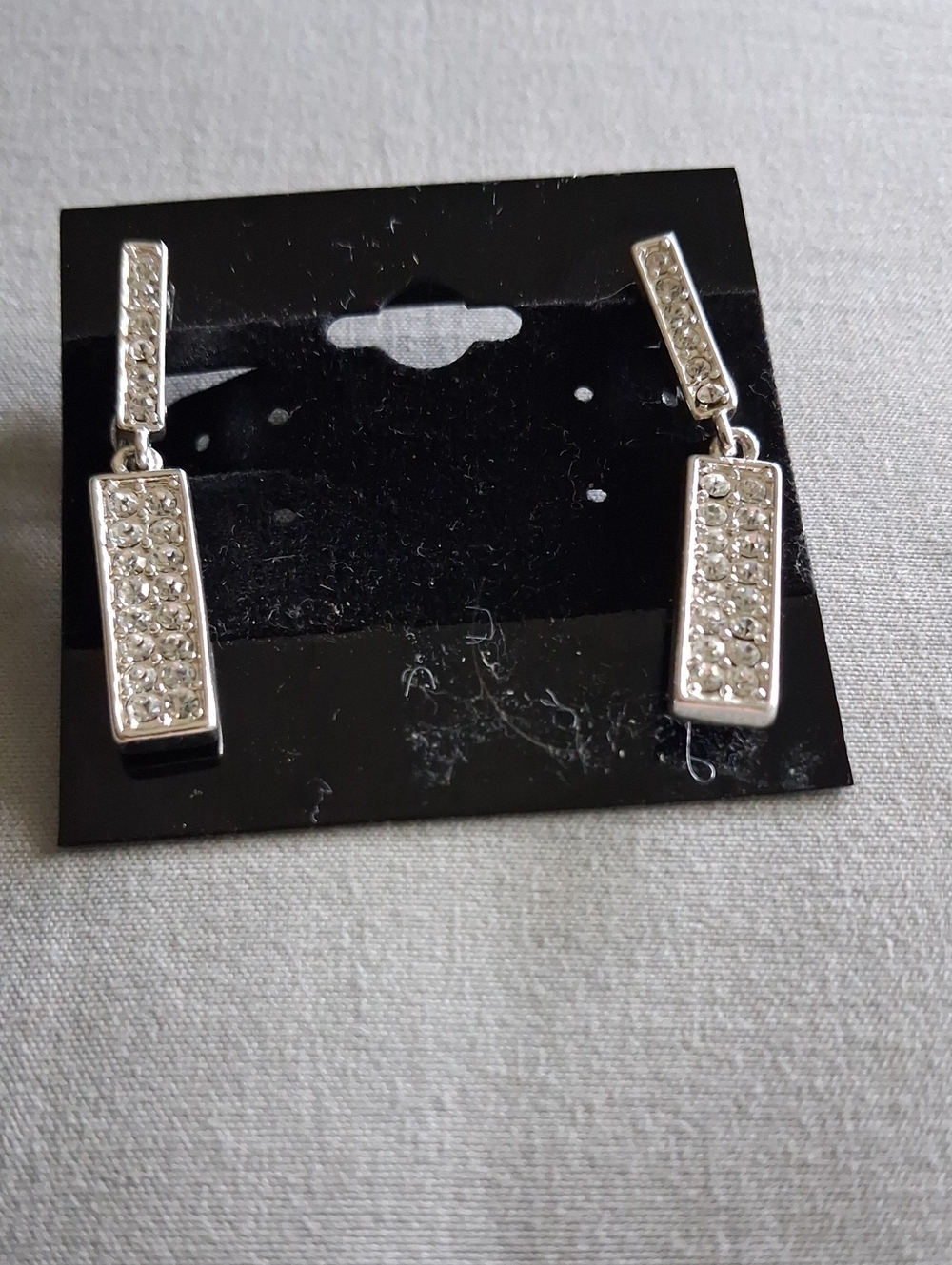 Silver Crystal Rectangle Drop Earrings - Women Jewelry